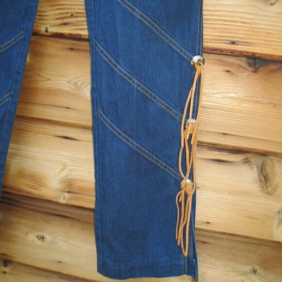 Vintage 70's High Rise Flare Fringe Jeans - Picture 5 of 11